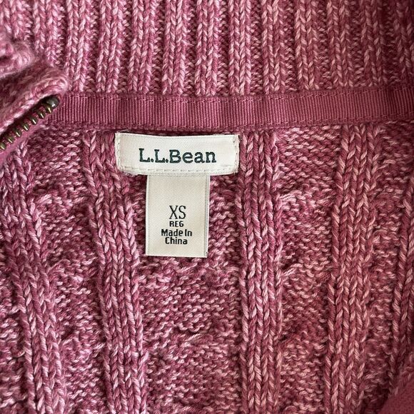 L.L. Bean Pink Full Zip 100% Cotton Cable Knit Fisherman's Cardigan Womens XS - Picture 8 of 9